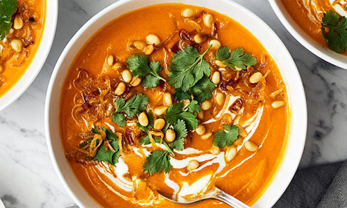 A smooth bowl of hot Carrot Ginger Soup